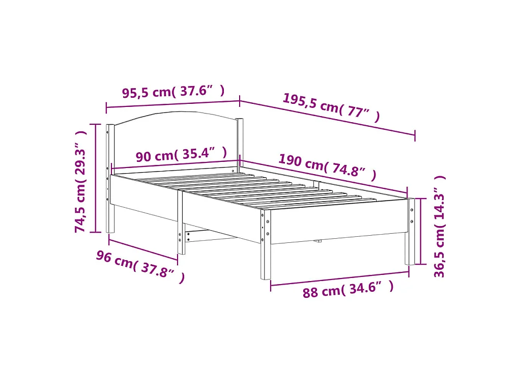 Cadre de lit sans matelas cire marron 90x190 cm bois pin massif
