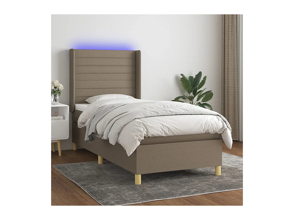 Sommier à lattes de lit matelas et LED Taupe 80x200cm Tissu