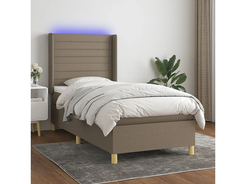 Sommier à lattes de lit matelas et LED Taupe 80x200cm Tissu