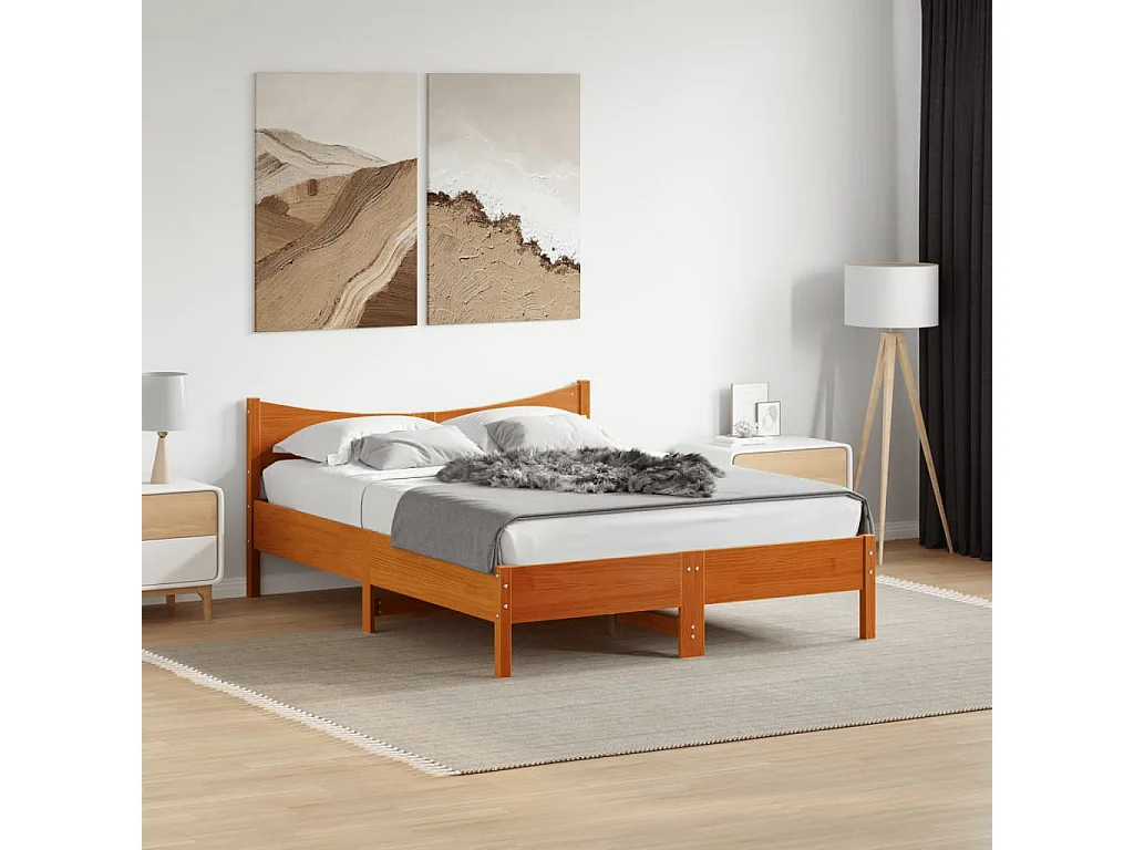 Bed met matras massief grenenhout wasbruin 140x190 cm