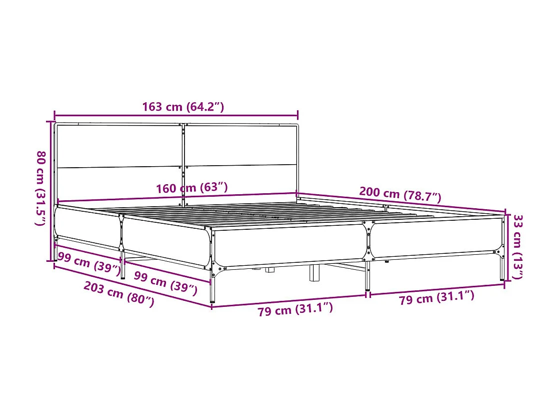 Bedframe bewerkt hout metaal bruin eikenkleur 160x200 cm