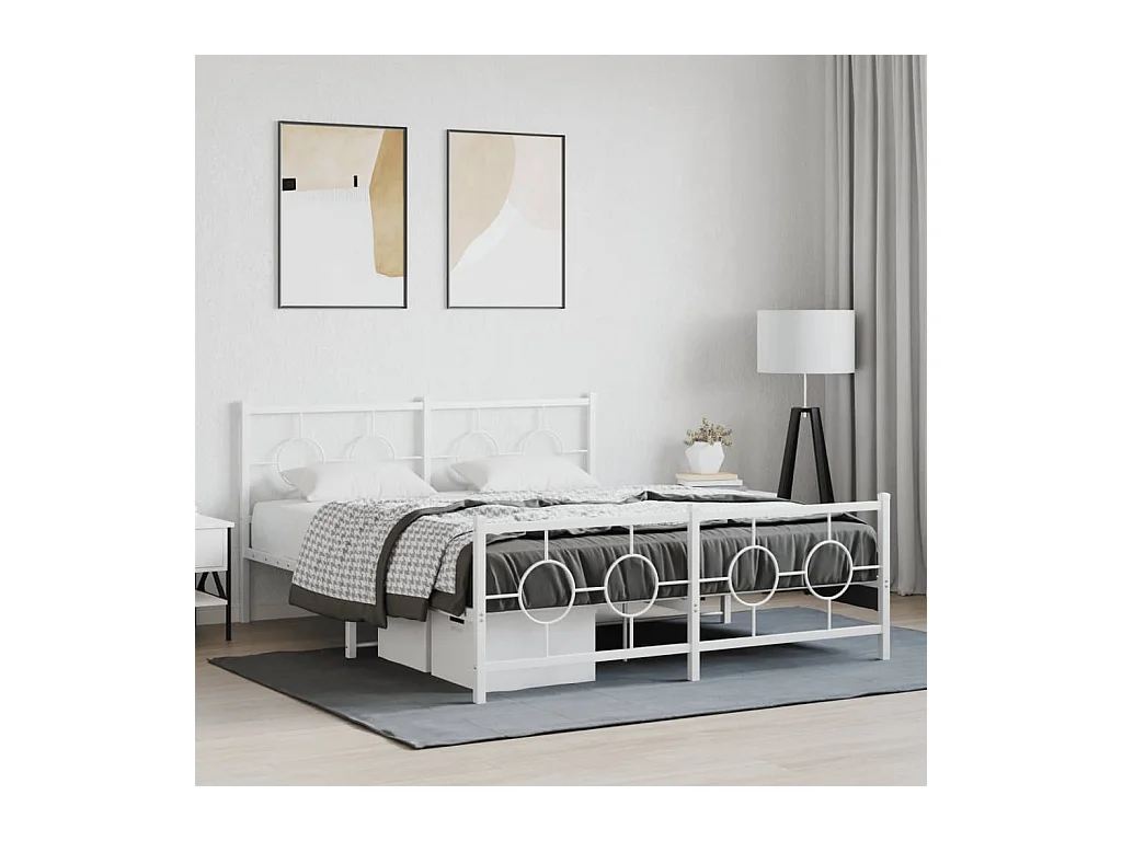 Cadre de lit métal sans matelas et pied de lit blanc 150x200 cm