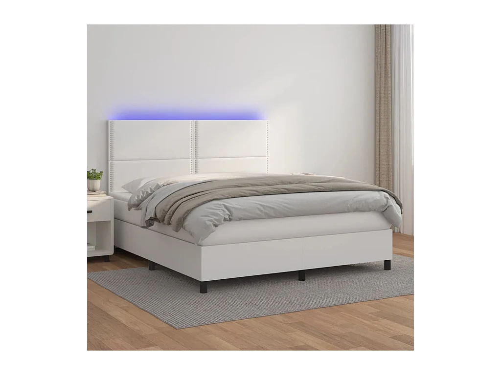 Boxspring met matras en LED kunstleer wit 180x200 cm