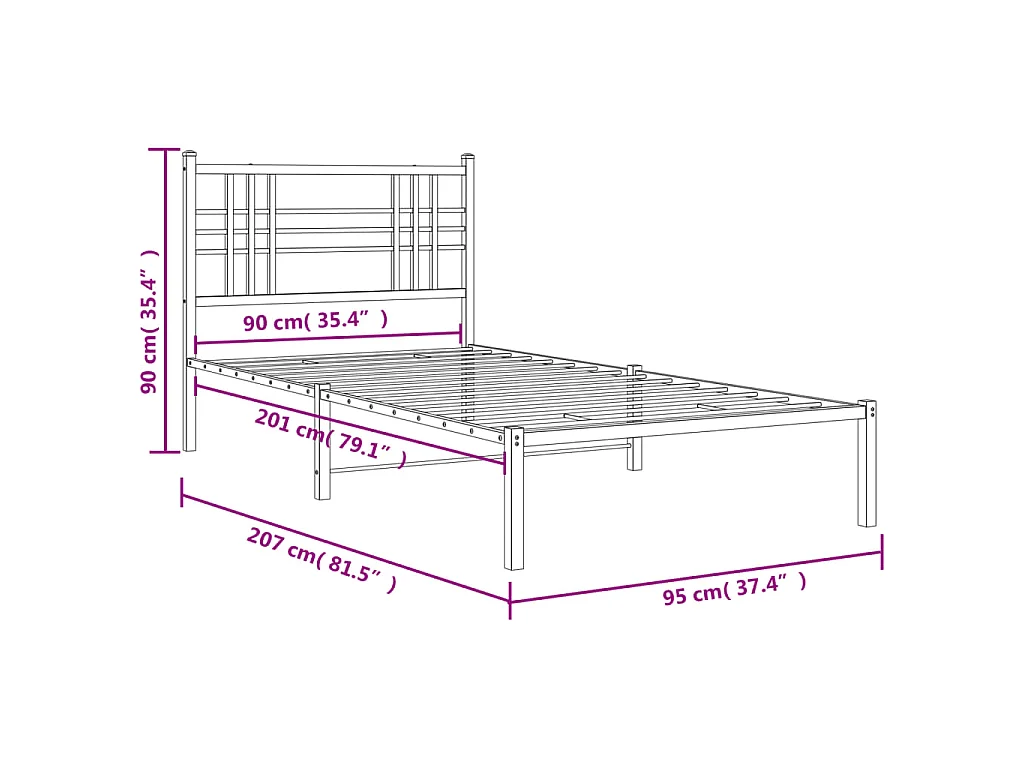 Giroletto con Testiera in Metallo Nero 90x200 cm