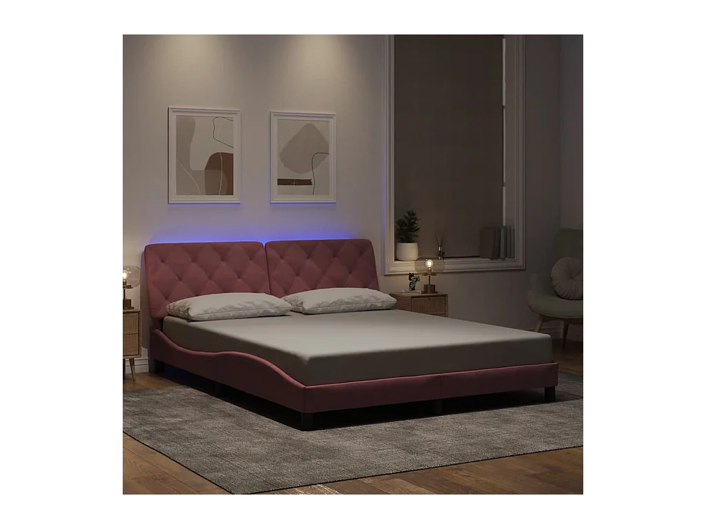 Cadre de lit avec LED sans matelas rose 160x200 cm velours