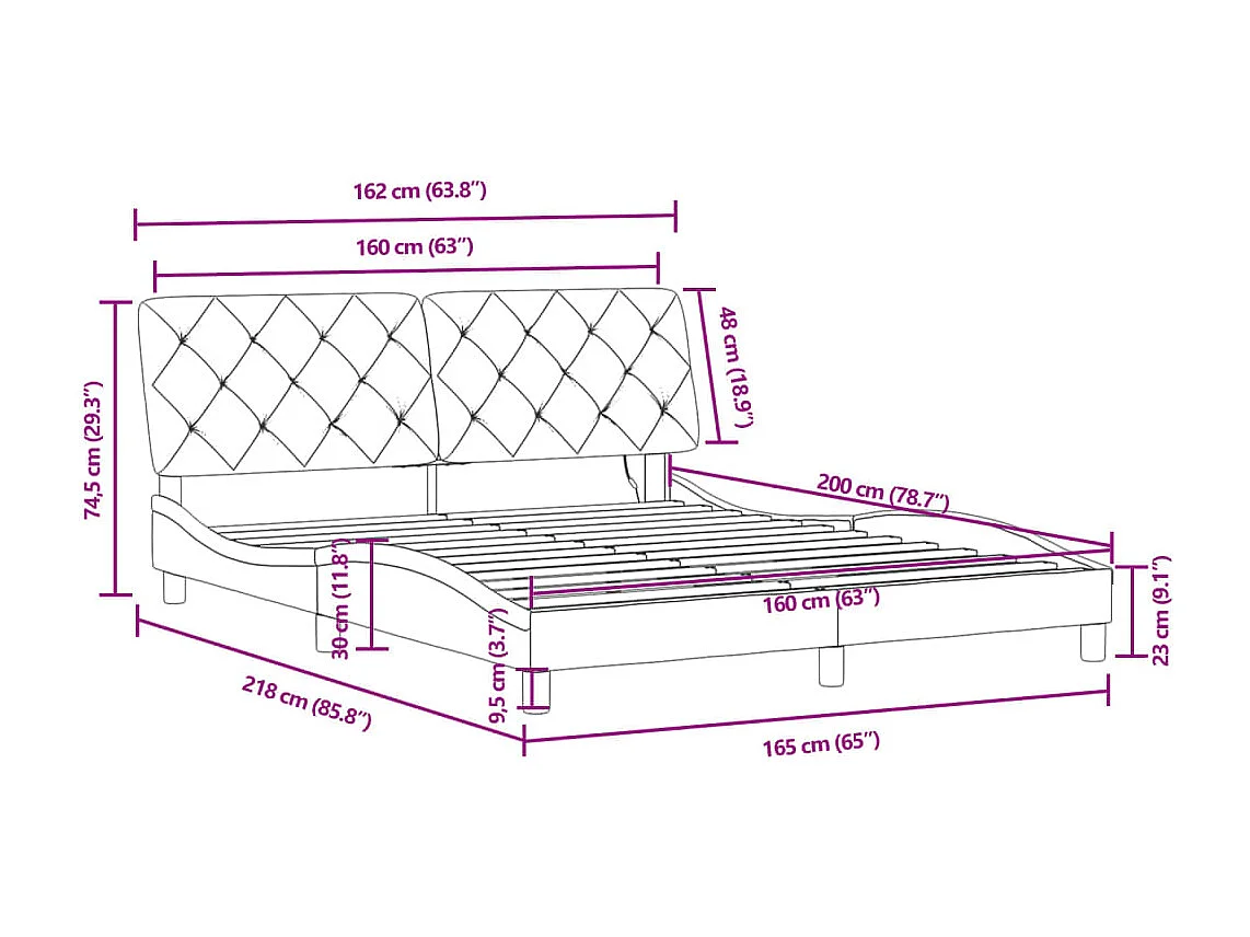 Cadre de lit avec LED sans matelas rose 160x200 cm velours