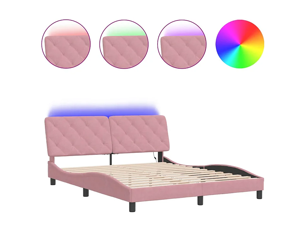 Bedframe met LED zonder matras fluweel roze 160x200 cm
