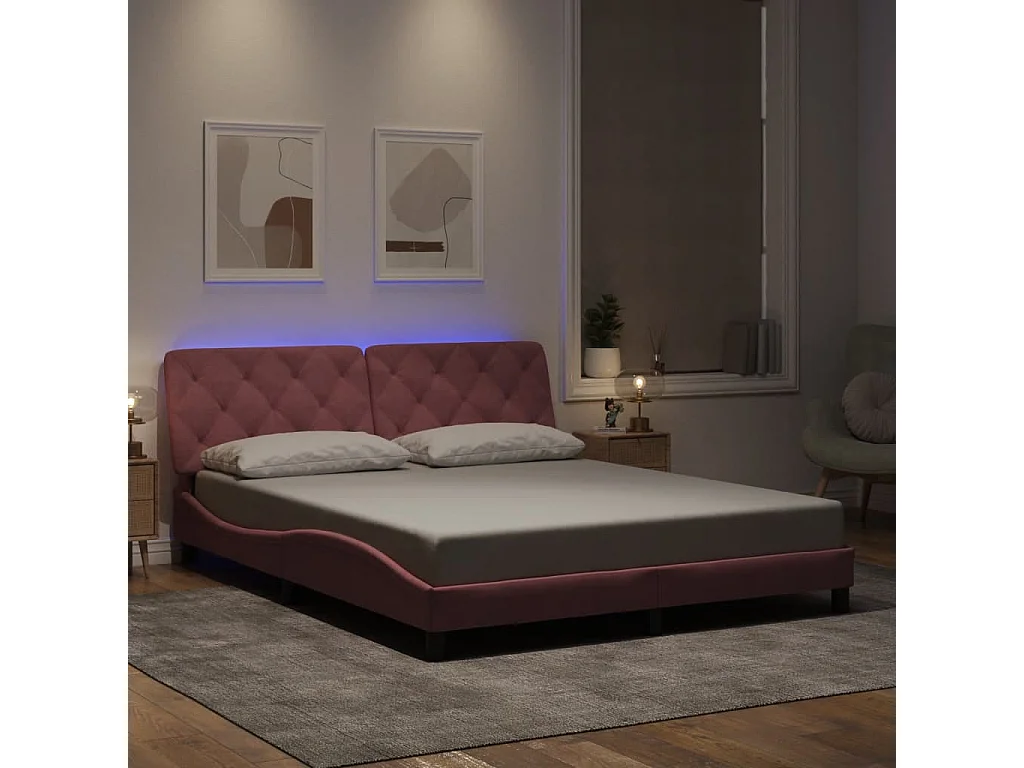 Bedframe met LED zonder matras fluweel roze 160x200 cm