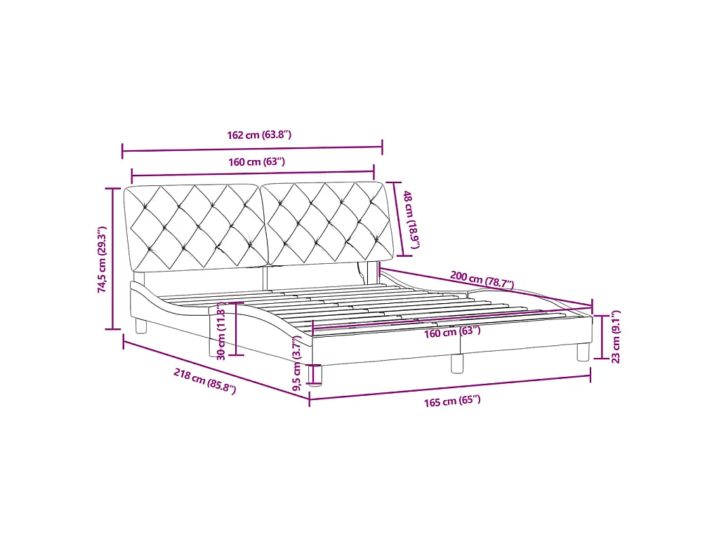 Bedframe met LED zonder matras fluweel roze 160x200 cm