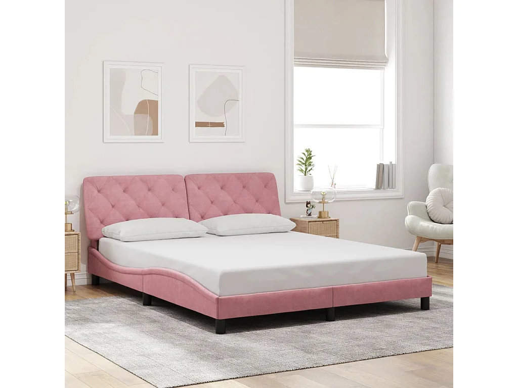Cadre de lit avec LED sans matelas rose 160x200 cm velours