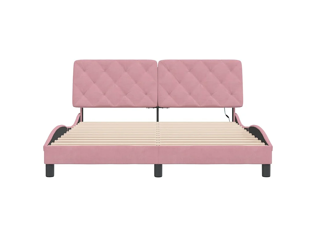 Cadre de lit avec LED sans matelas rose 160x200 cm velours