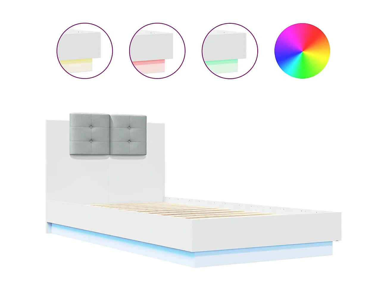 Cadre de lit avec LED sans matelas blanc 75x190 cm