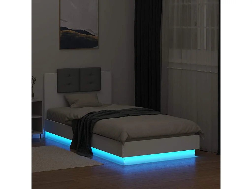 Bettgestell mit Kopfteil und LED-Leuchten Weiß 75x190 cm