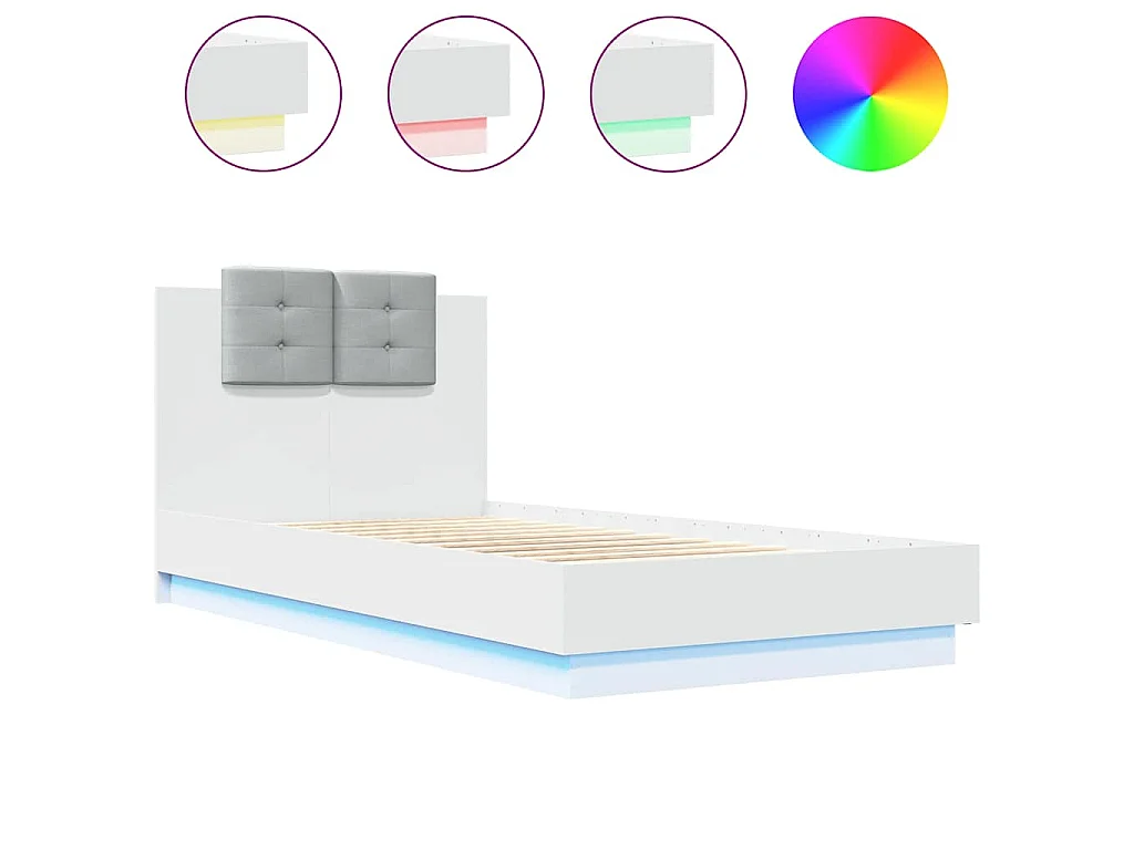 Bettgestell mit Kopfteil und LED-Leuchten Weiß 75x190 cm