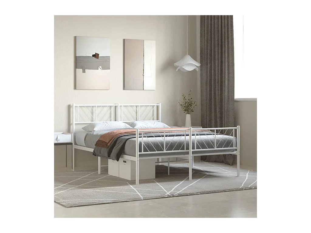 Cadre de lit métal sans matelas et pied de lit blanc 140x200 cm