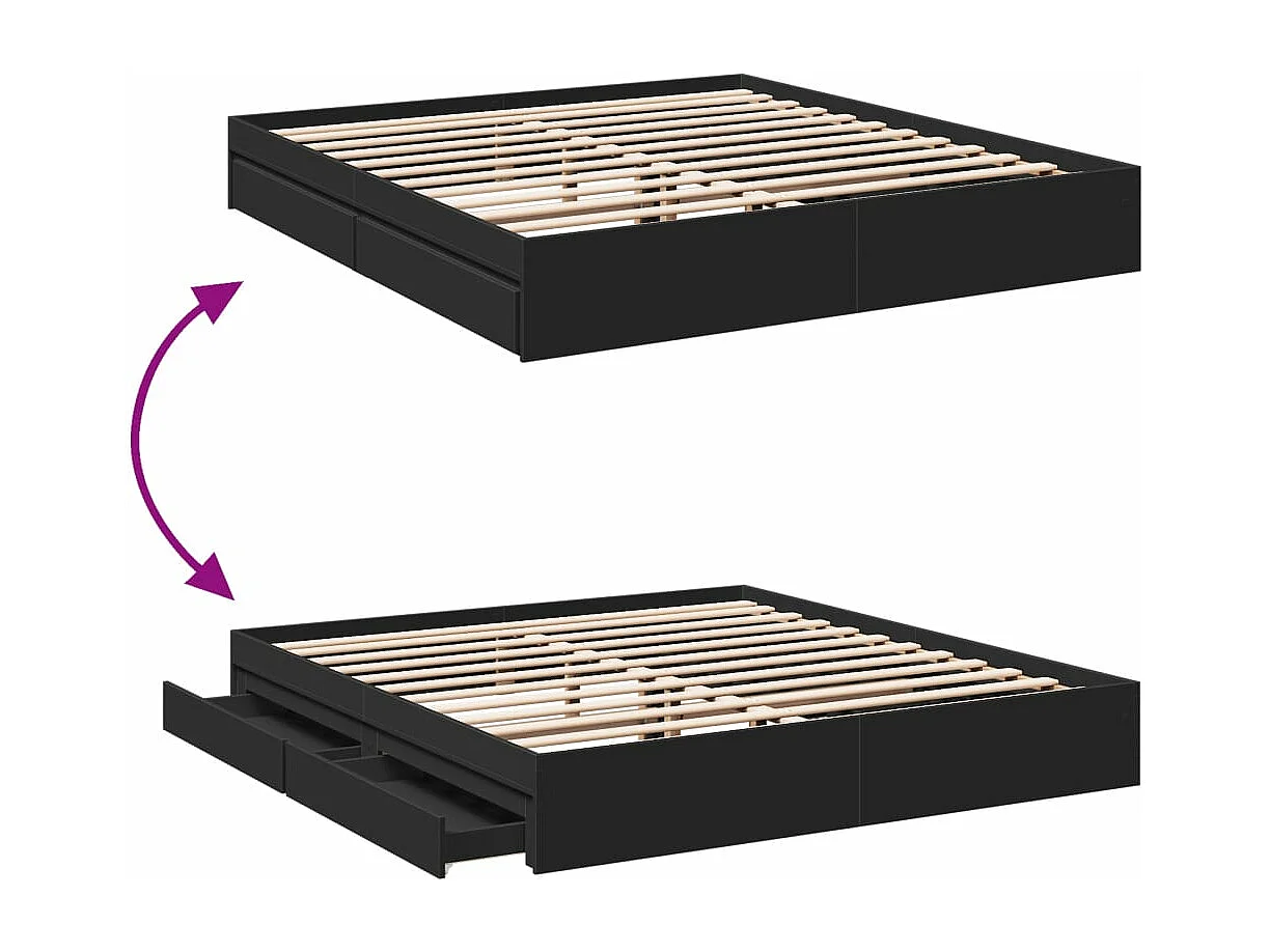 Cadre de lit avec tiroirs sans matelas noir 200x200 cm