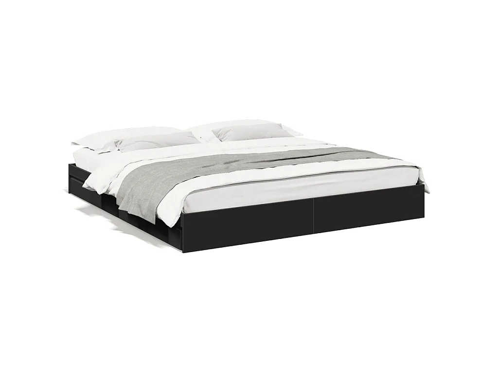 Bedframe met lades bewerkt hout zwart 200x200 cm