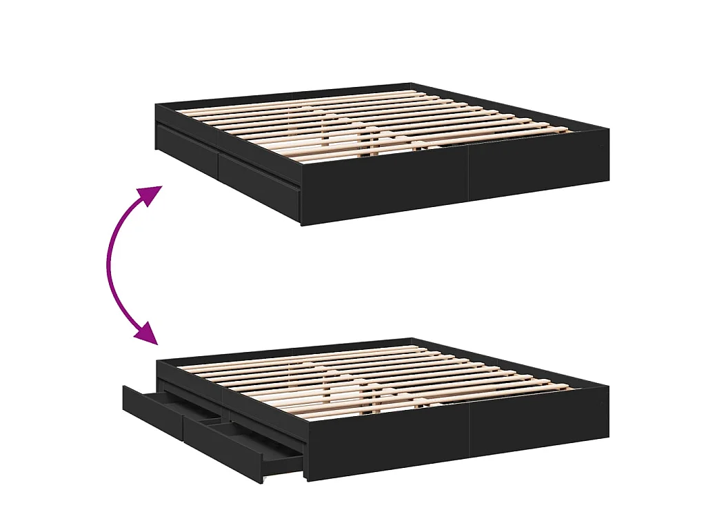 Bedframe met lades bewerkt hout zwart 200x200 cm