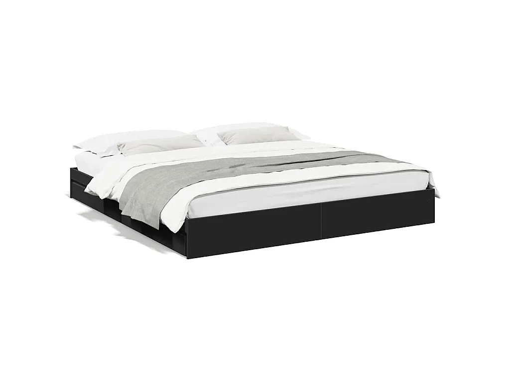 Cadre de lit avec tiroirs sans matelas noir 200x200 cm