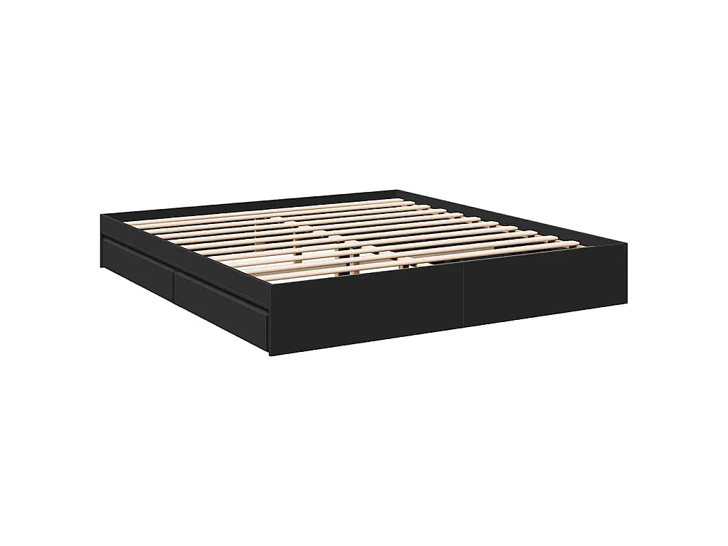 Cadre de lit avec tiroirs sans matelas noir 200x200 cm