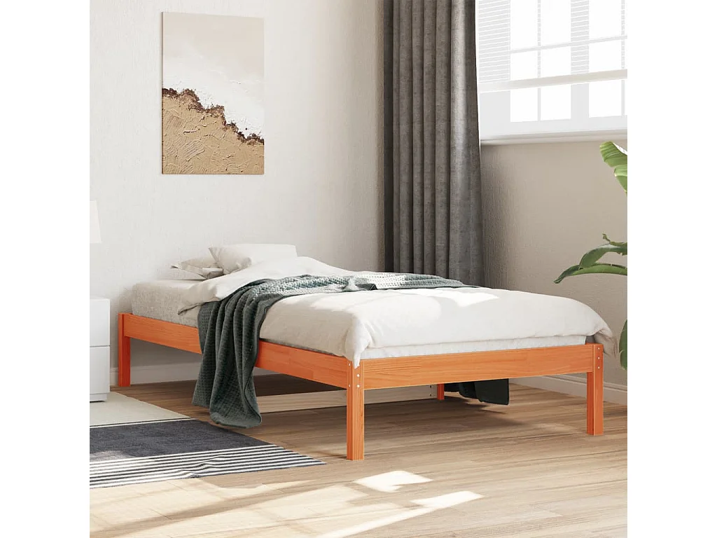 Sofá cama sin colchón madera maciza pino marrón cera 90x200 cm