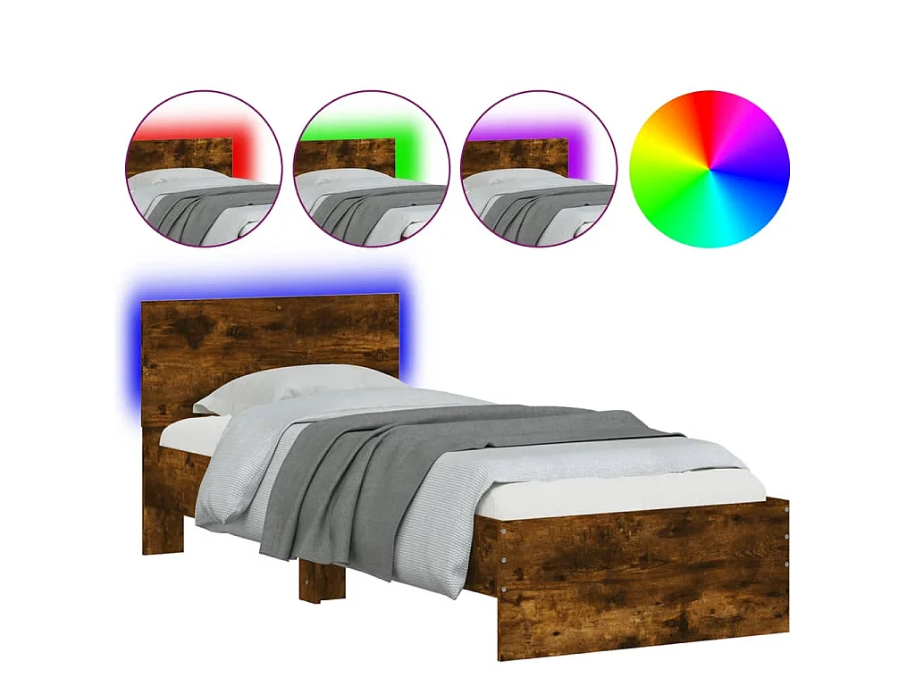 Cadre de lit sans matelas avec lumières LED chêne fumé 90x190cm