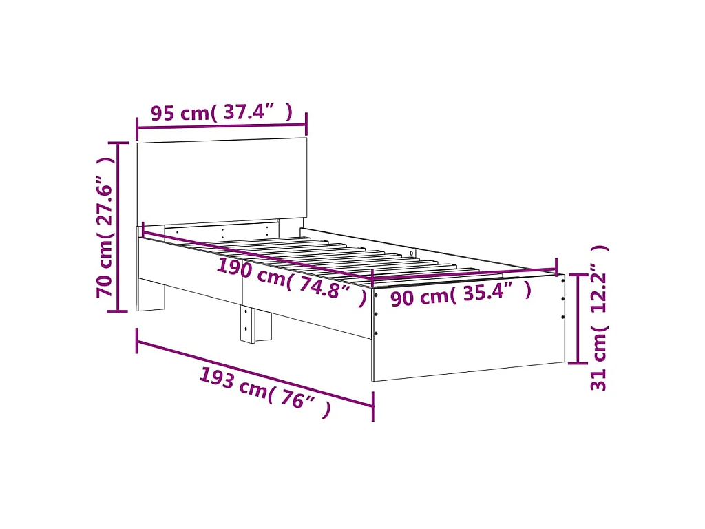 Cadre de lit sans matelas avec lumières LED chêne fumé 90x190cm