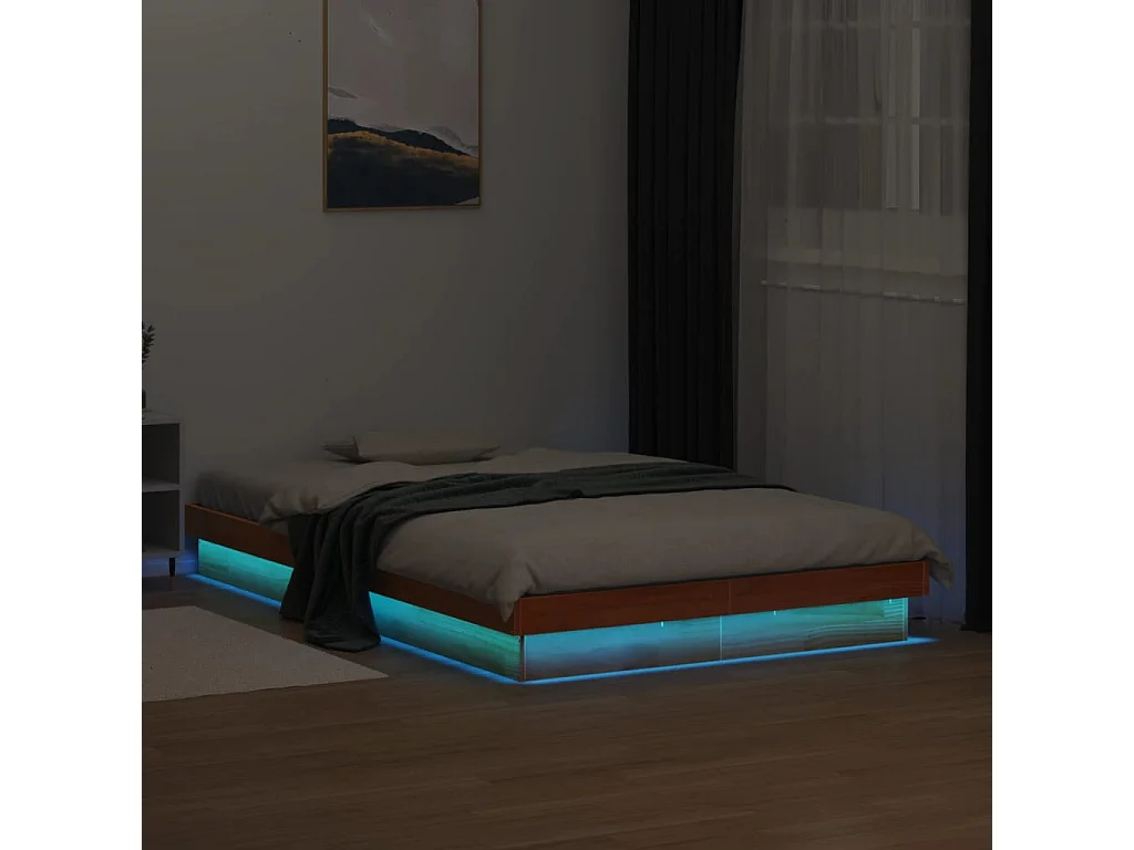 Bedframe met LED-verlichting grenenhout wasbruin 120x200 cm