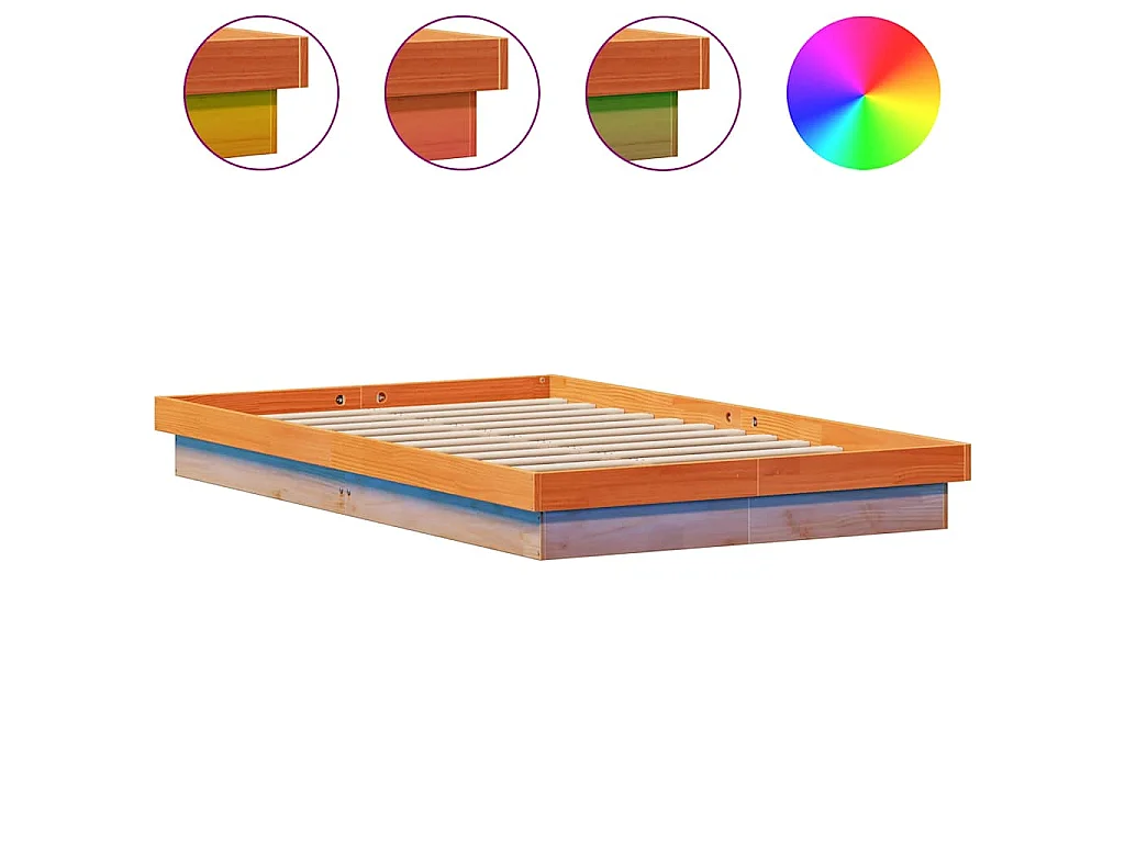 Estructura de cama LED madera maciza pino marrón cera 120x200cm