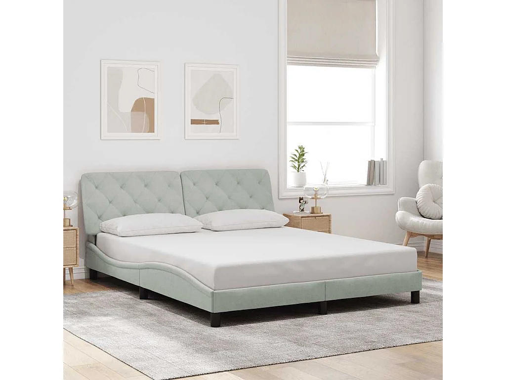 Cadre de lit sans matelas gris clair 160x200 cm velours