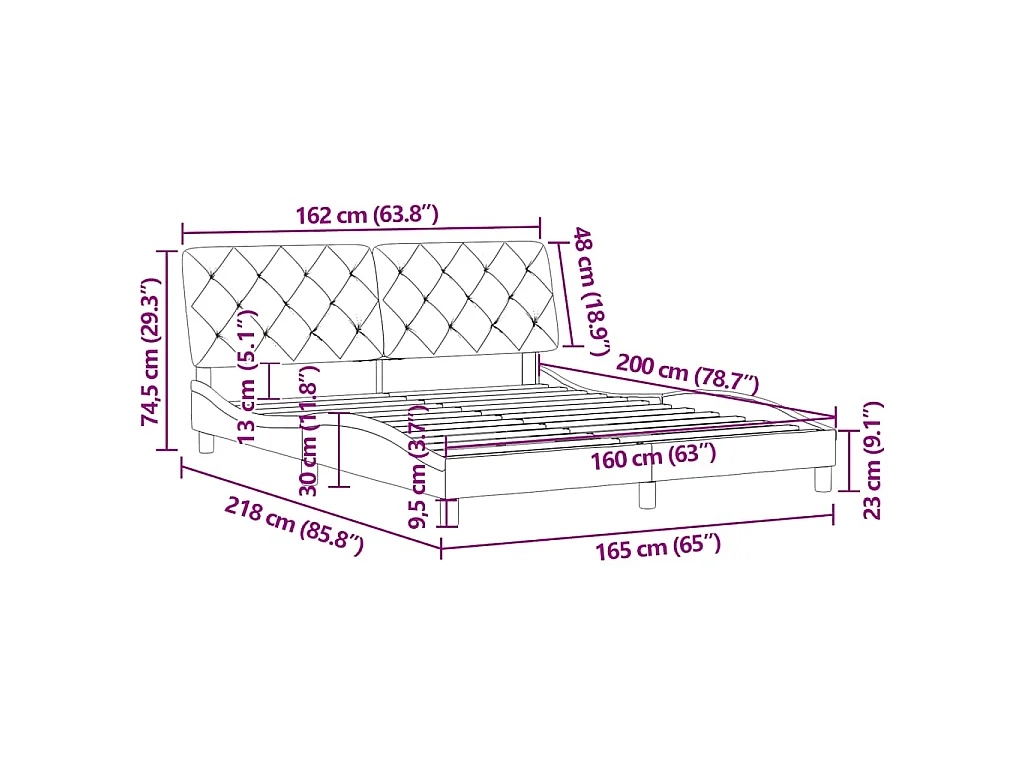 Giroletto senza Materasso Grigio Chiaro 160x200 cm Velluto