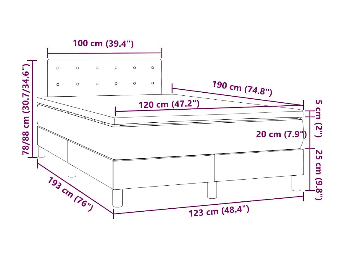 Sommier à lattes de lit avec matelas LED cappuccino 120x190 cm