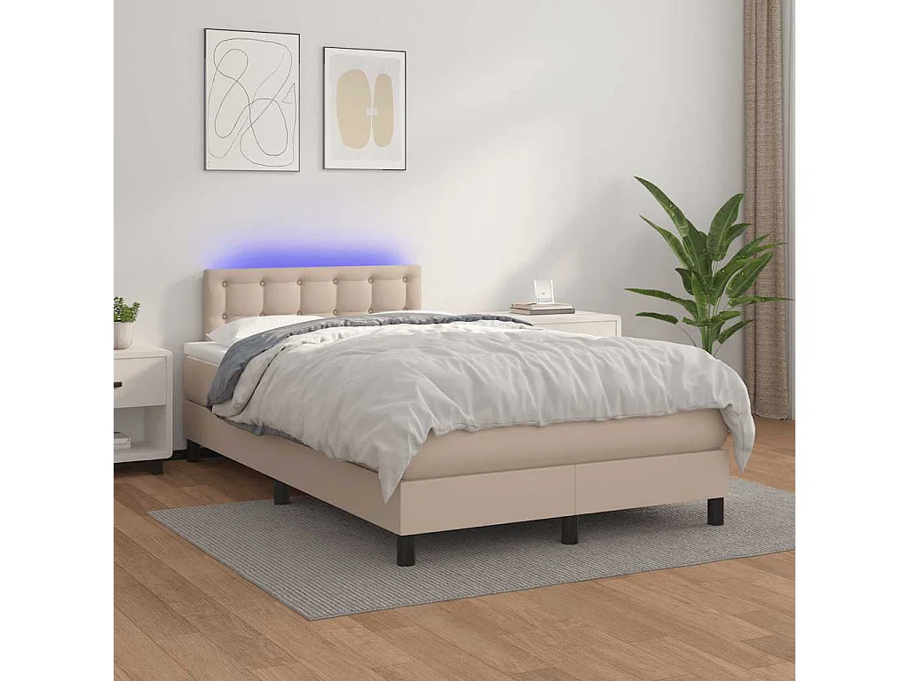 Sommier à lattes de lit avec matelas LED cappuccino 120x190 cm