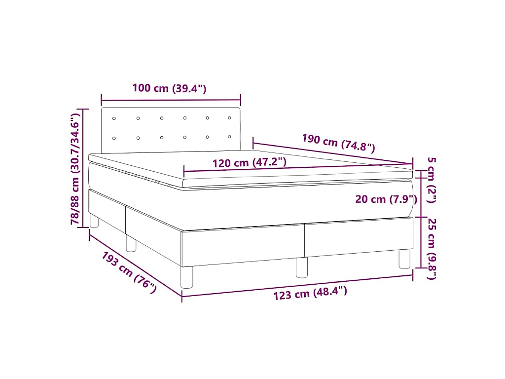 Sommier à lattes de lit avec matelas LED cappuccino 120x190 cm
