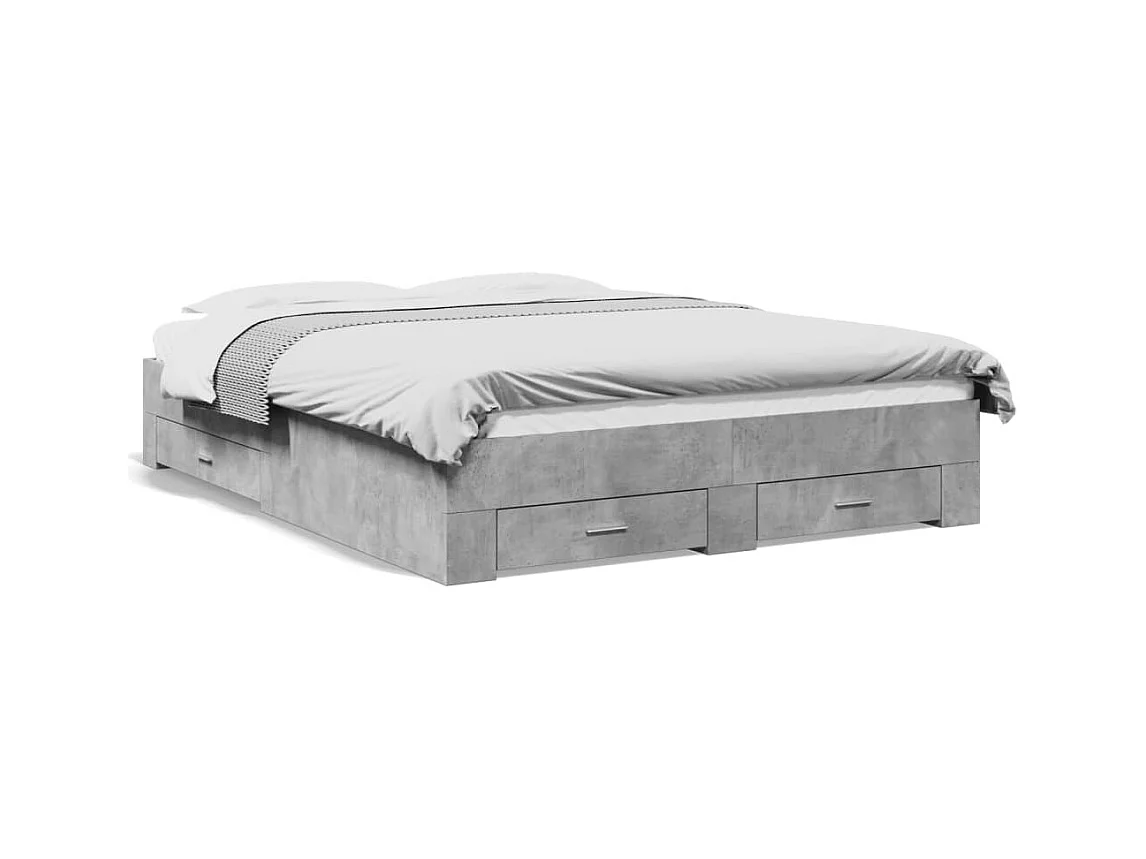 Cadre de lit avec tiroirs sans matelas gris béton 140x200 cm