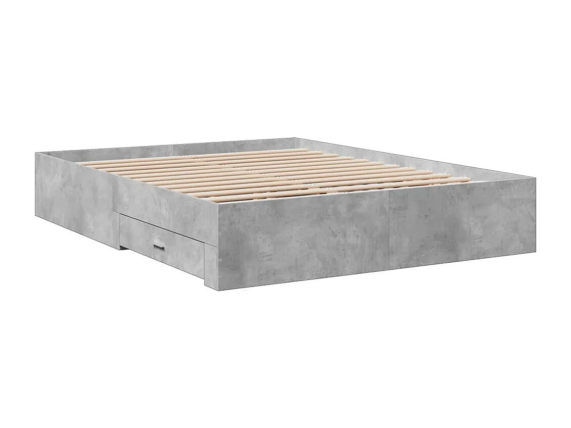 Cadre de lit avec tiroirs sans matelas gris béton 140x200 cm