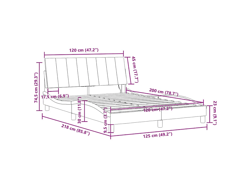 Bettgestell mit LED ohne Matratze "Hanko" Hellgrau 120x200 cm Samt