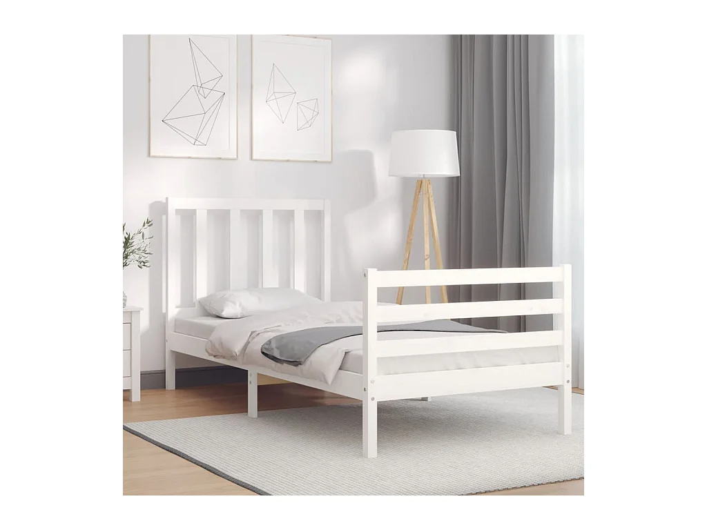 Cadre de lit sans matelas blanc bois de pin massif