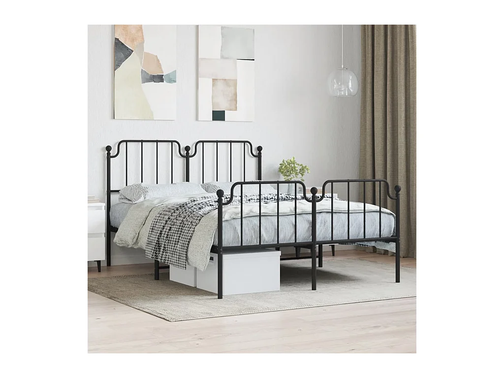Cadre de lit métal sans matelas avec pied de lit noir 140x200cm
