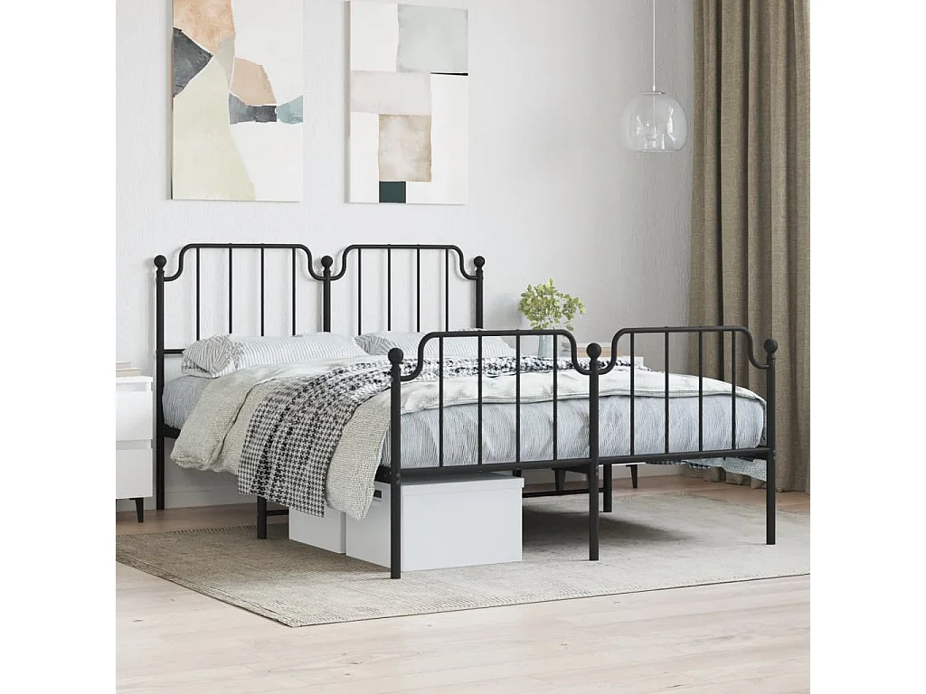 Cadre de lit métal sans matelas avec pied de lit noir 140x200cm