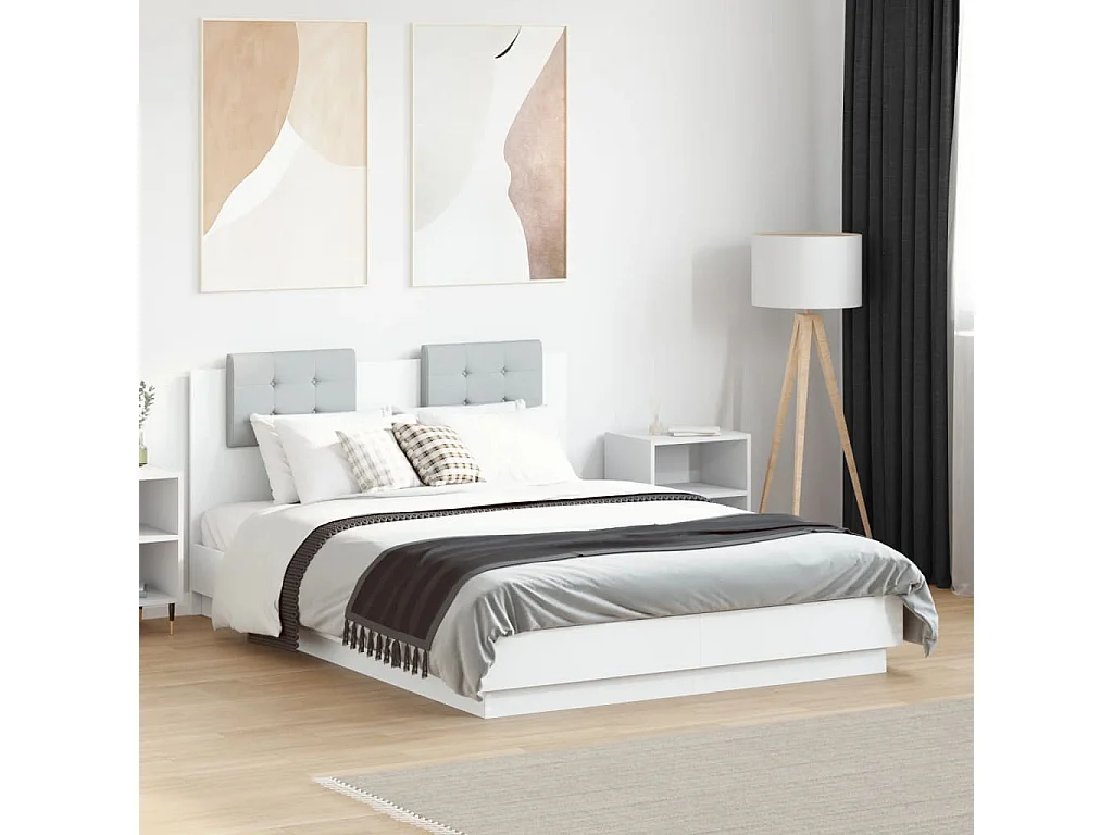 Estructura cama con cabecero madera ingeniería blanco 120x190cm
