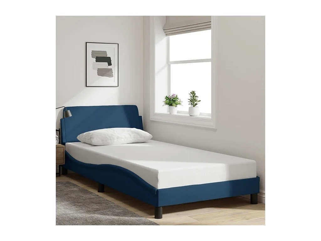 Cadre de lit avec tête de lit sans matelas bleu 100x200cm tissu
