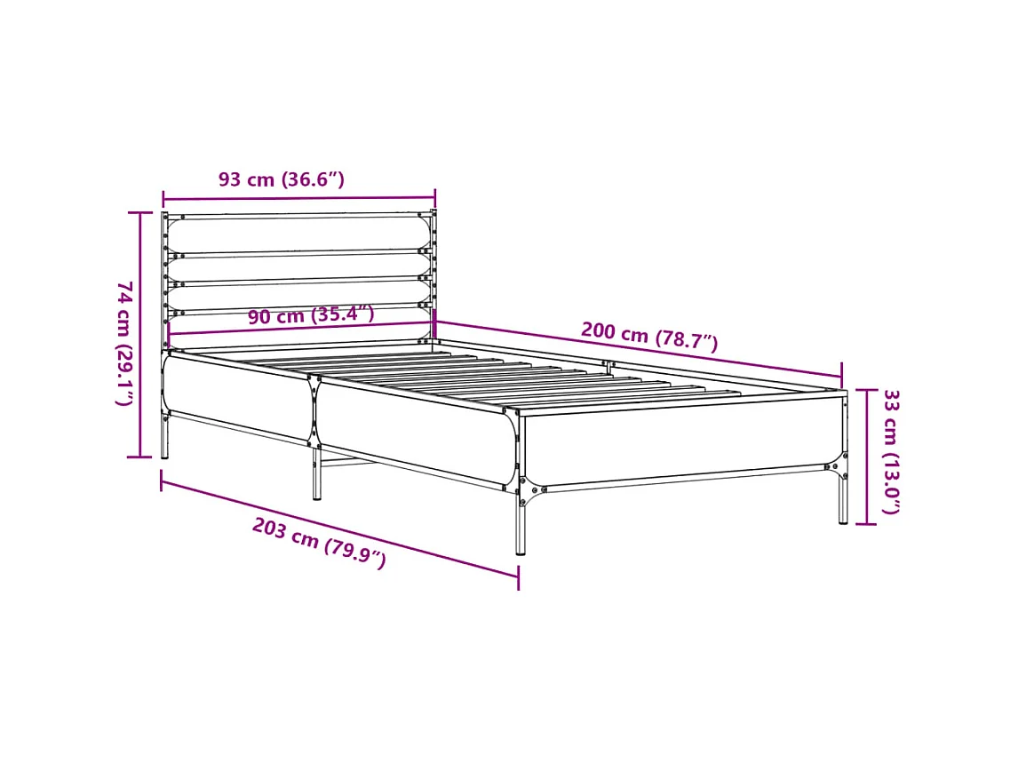 Giroletto Nero 90x200 cm in Legno Multistrato e Metallo
