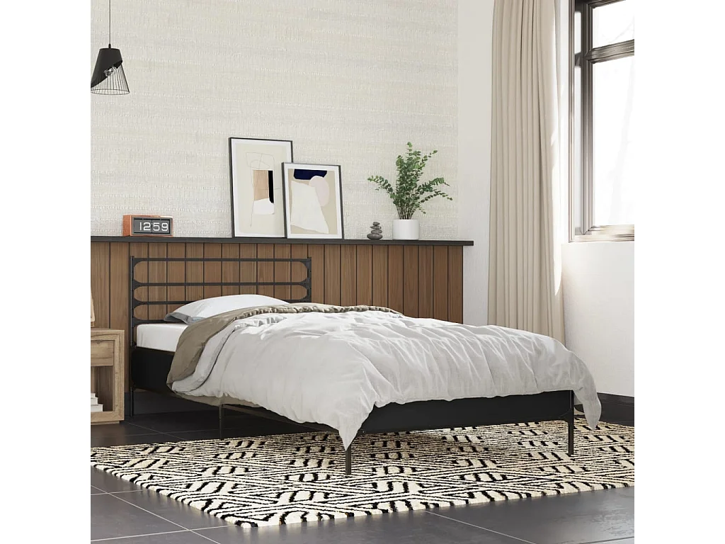 Bedframe bewerkt hout en metaal zwart 90x200 cm