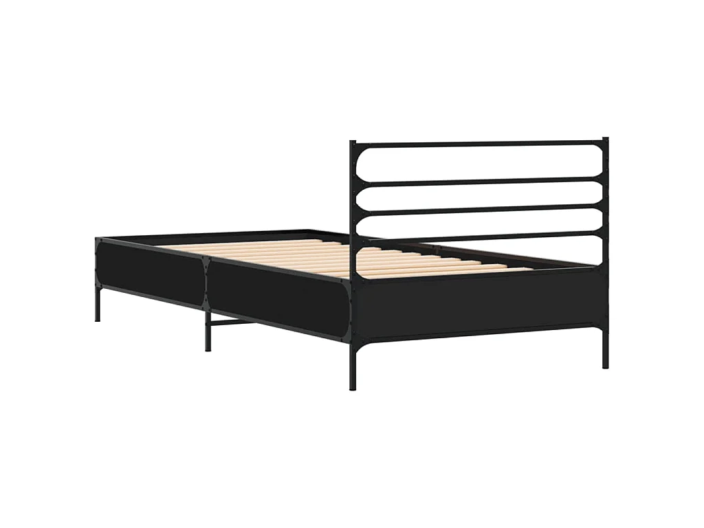 Bedframe bewerkt hout en metaal zwart 90x200 cm