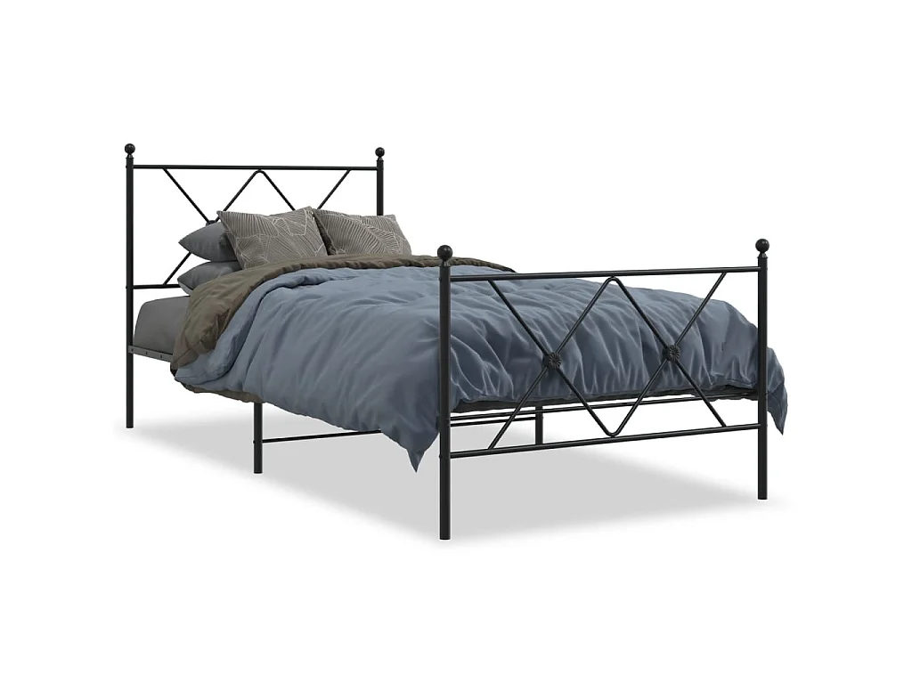 Cadre de lit métal sans matelas avec pied de lit noir 90x190 cm