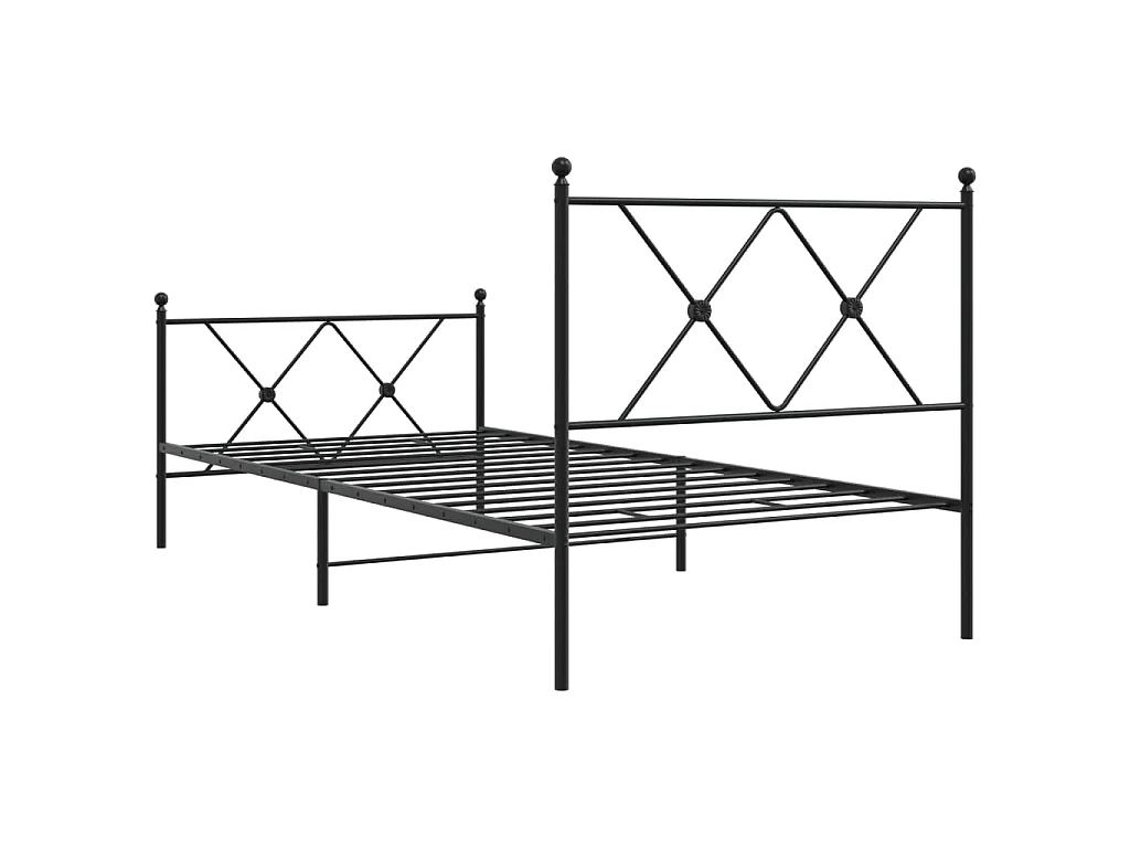 Cadre de lit métal sans matelas avec pied de lit noir 90x190 cm