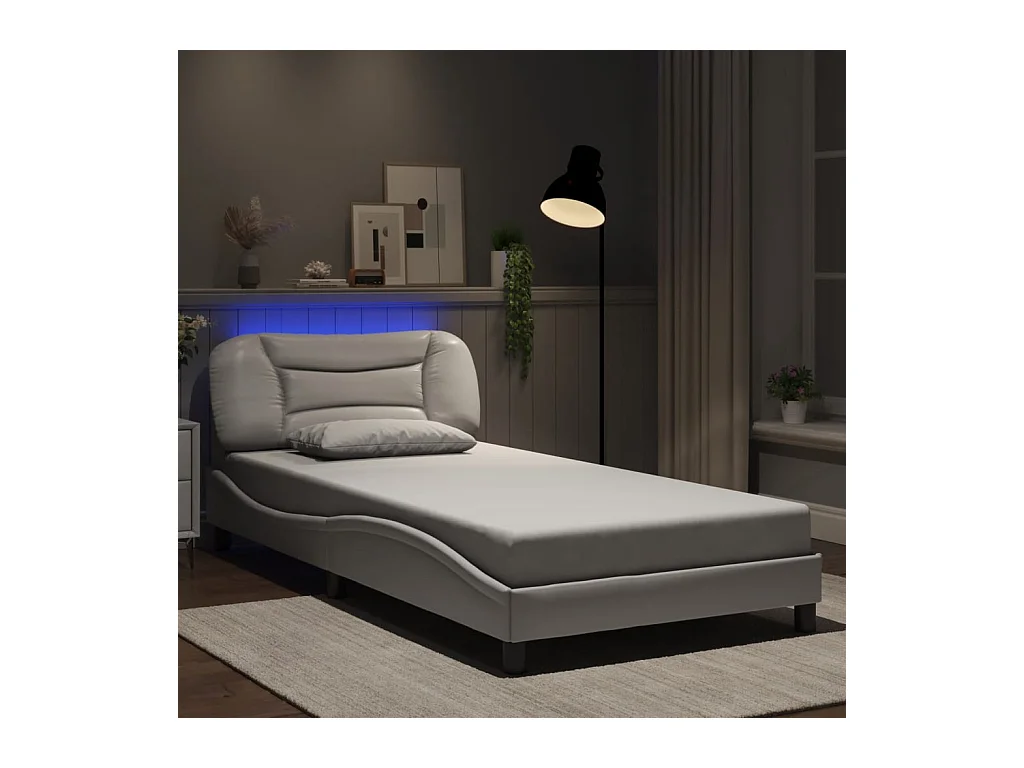 Cadre de lit avec LED sans matelas blanc 100x200 cm