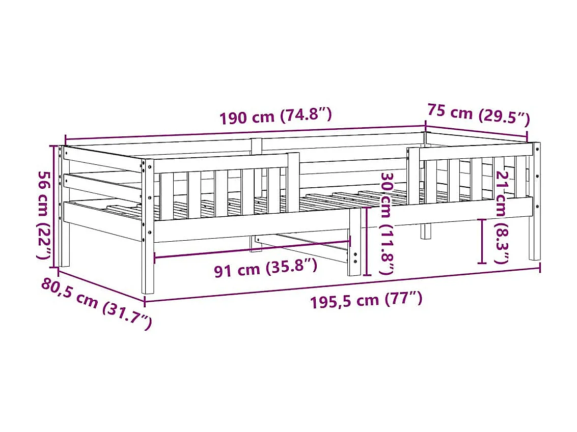 Massivholzbett ohne Matratze Wachsbraun 75x190 cm Kiefernholz