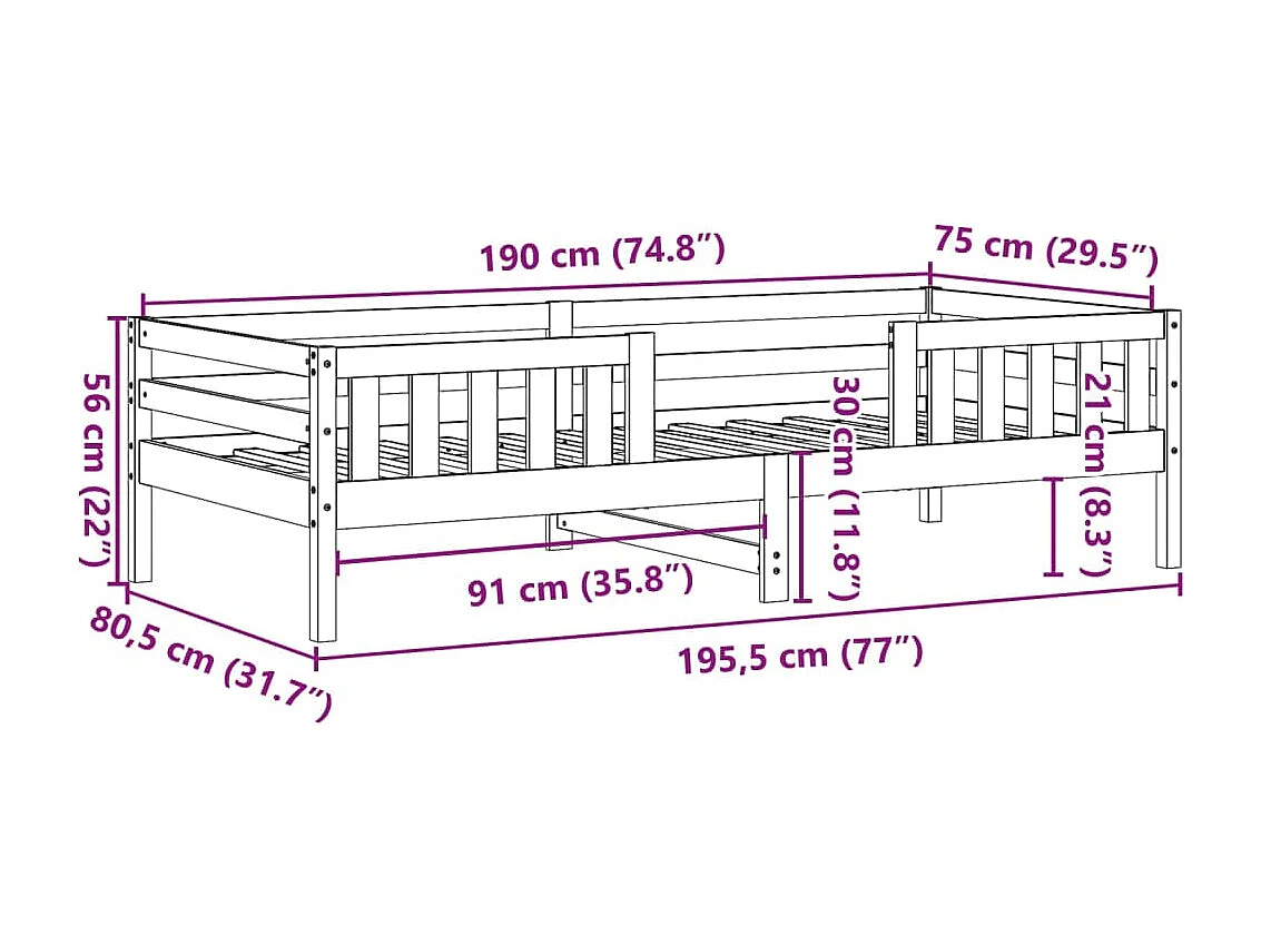 Massivholzbett ohne Matratze Wachsbraun 75x190 cm Kiefernholz